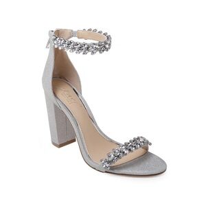Jewel Badgley Mischka Silver Stiletto Heels with Crystal Embellishments